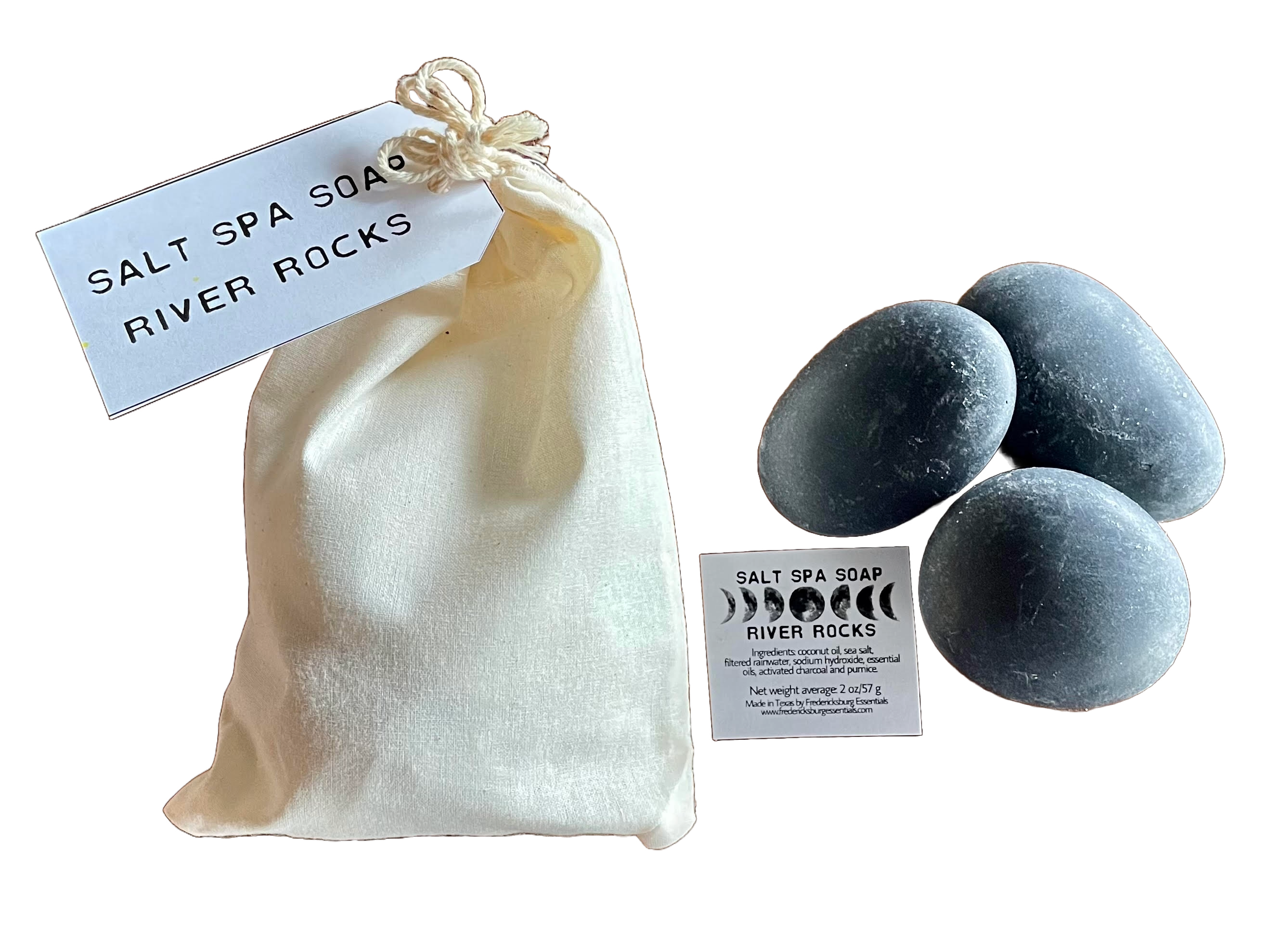 Fredericksburg Essentials - River Rock Charcoal Salt Spa Soap Set - 3 Per Set