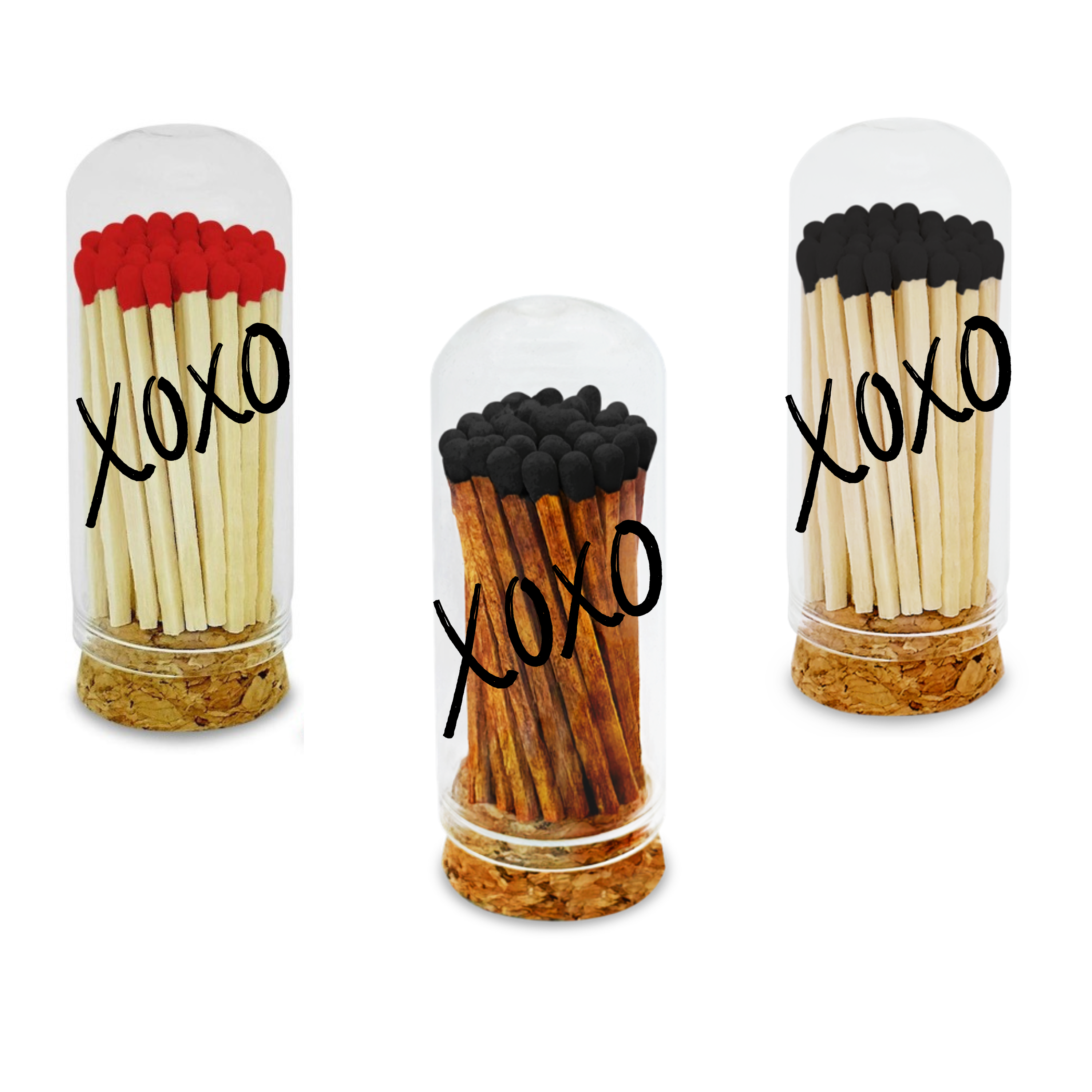 Thankful Greetings - 2” Matches in Mini Cloche - XOXO Black Design: Cherry Red