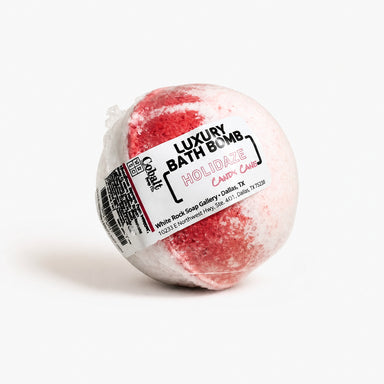Luxury Candy Cane Holidaze Spa Bath Bomb by Cobalt Soap available from White Rock Soap Gallery in Dallas
