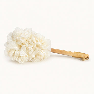 Mesh Pouf Long Handle Shower Brush by WRSG Accessories available from White Rock Soap Gallery in Dallas