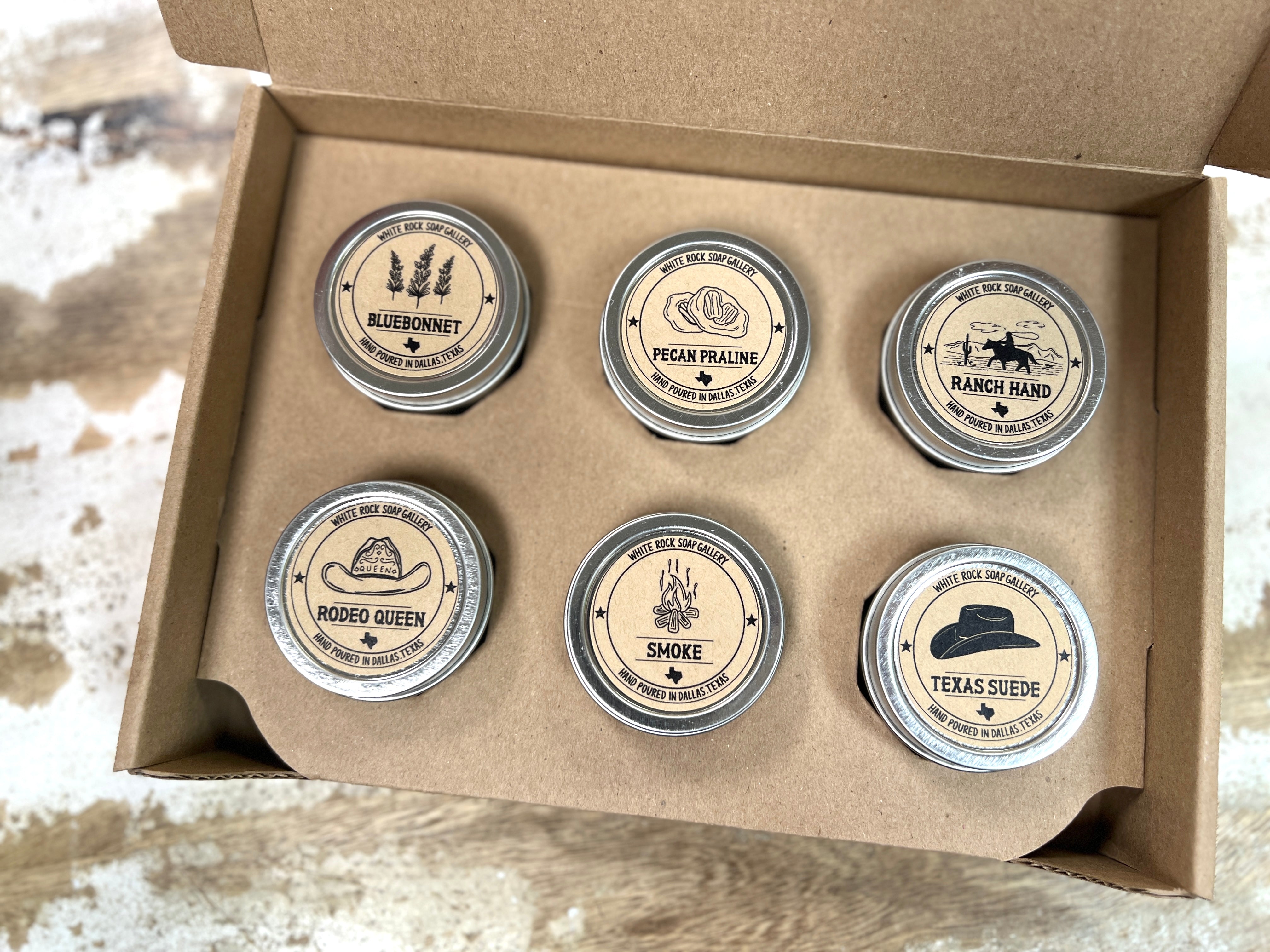 Postal tamaño Texas - Juego de regalo de lata de viaje