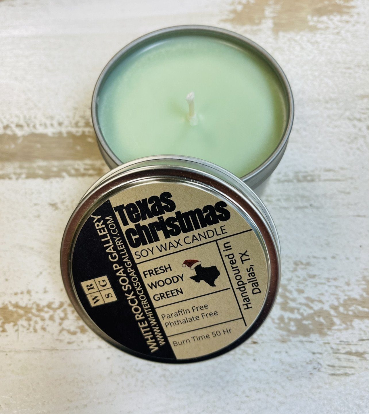 Soy Wax Candle Tin Texas Christmas
